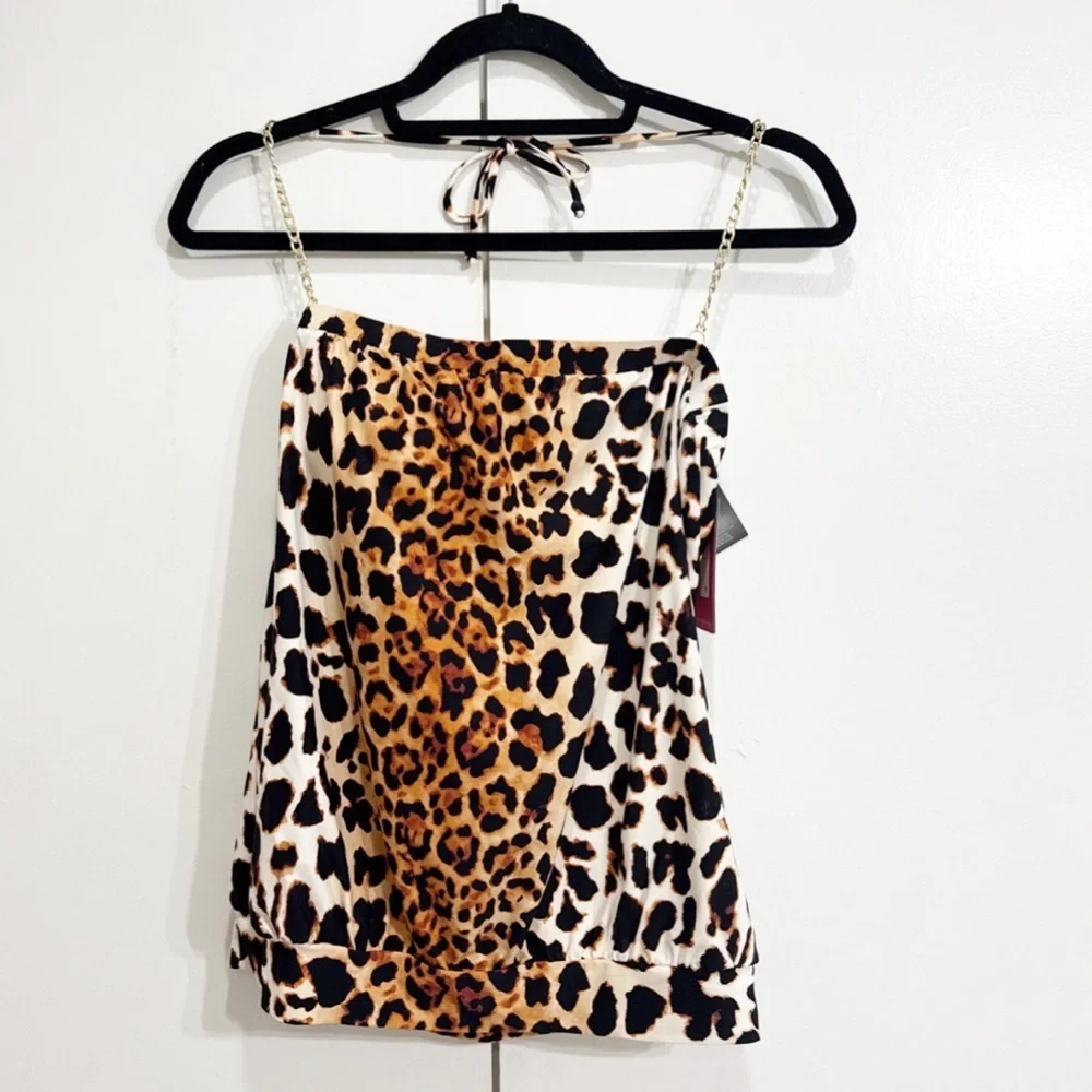 Vince Camuto Leopard Chain Halter Tankini Swim Top Size Small NEW